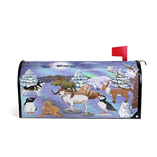 Wamika Briefkasten-Abdeckung, Motiv: Weihnachten, Wolf und Bär, magnetisch, Pinguin, Hirsch, Baum, Schnee, Standardgröße