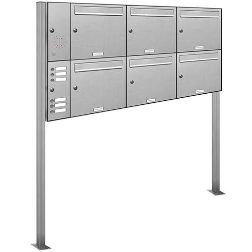 AL Briefkastensysteme 6er V2A Edelstahl Standbriefkasten mit Klingel rostfrei als 6 Fach Briefkastenanlage in Postkasten Briefkasten Design modern
