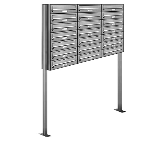 AL Briefkastensysteme 21er V2A Edelstahl Stand Briefkasten rostfrei als 21 Fach Briefkastenanlage Freistehend DIN A4 in Postkasten Design modern