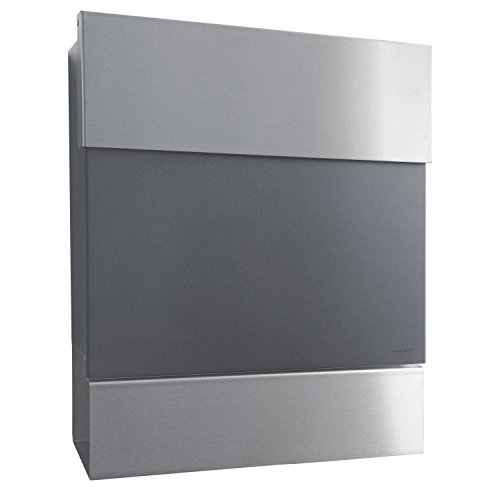 Letterman 5 Briefkasten anthrazit, Klappe und Zeitungsrolle in Edelstahl - radius design - exklusiv