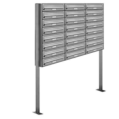 AL Briefkastensysteme 24er V2A Edelstahl Stand Briefkasten rostfrei als 24 Fach Briefkastenanlage Freistehend DIN A4 in Postkasten Design modern