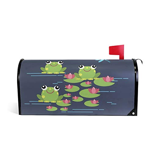 Linomo Briefkasten-Abdeckung, magnetisch, niedliches Tier-Frosch, Blumen, Briefkasten, Umschlag für Haus, Garten, Hof, Außendekoration, für Übergröße 63,5 x 53,3 cm