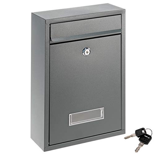 Briefkasten ELI Anthrazit Stahl pulverbeschichtet 2 Schlüssel Postkasten 22x32x8,2 cm mit Fach für Namensschild Postbox Briefbox Wandbriefkasten