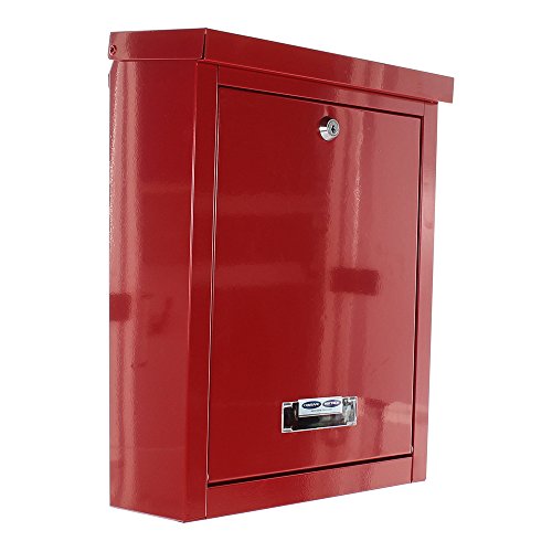 Rottner Briefkasten Brighton Stahlblech Rot, Postkasten, Klappe/Tropfnase, Zylinderschloss, Sichtfenster, Namensschild