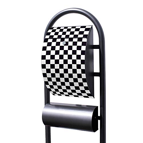 Banjado® Stand Briefkasten in Hammerschlag-Optik in Größe 150x47x22cm mit Motiv Karo Schwarz - Briefkasten mit Standfuß/Postkasten freistehend als Standbriefkasten mit Zeitungsfach