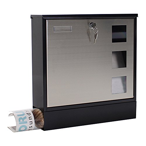 Rottner Briefkasten Design Mailbox Zylinderschloss 2 Schlüssel Sichtfenster Zeitungsbox Namensschildhalter inkl. Befestigungsmaterial