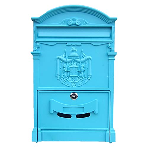 Briefkasten Metall Mailbox mit Verriegelung & Ansichtsfenster, Großer Jahrgang Kinderzimmer Dekor, 26cm×6.5cm×41cm (Color : Blue)