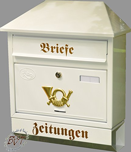 BTV Großer Briefkasten, mit Rostschutz Walmdach W/w weiß schneeweiß Snow White Zeitungsfach Zeitungsrolle Postkasten