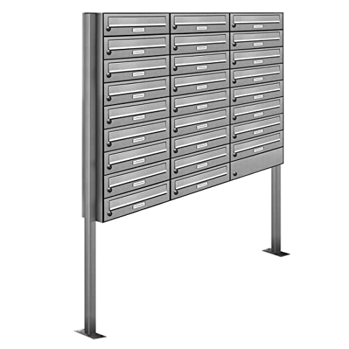 AL Briefkastensysteme 26er V2A Edelstahl Stand Briefkasten rostfrei als 26 Fach Briefkastenanlage Freistehend DIN A4 in Postkasten Design modern