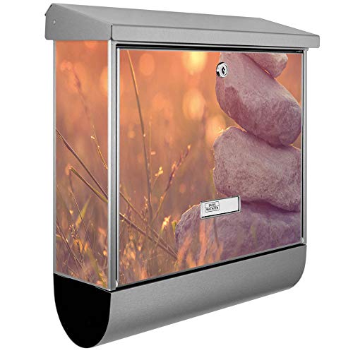 banjado® Burgwächter Briefkasten Edelstahl 38x39x12cm mit Motiv Mein Ort/Briefkasten Edelstahl ohne Zeitungsfach/Briefkasten grau/Postkasten inkl. Montagematerial & 2 Schlüsseln