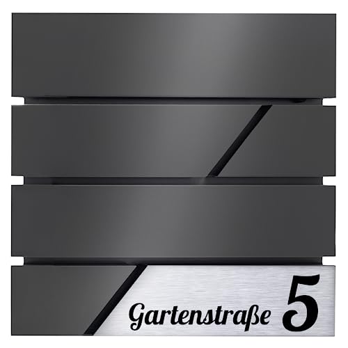 Design Julia Briefkasten Anthrazit mit Ihrer Personalisiert Namen& Hausnummer, Integriertes Zeitungsfach, aus Hochwertigem Stahl, Briefkasten Groß 37x37x11cm, Bitte Keine Werbung' Aufkleber