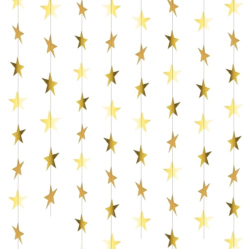 104 Fuß/32 Meter Stern Girlande Gold Stern Papier Girlande Deko Papiergirlande Mit Goldenem Glitzer Goldenem Reflective Sternengirlande Hängende Sternengirlande Für Geburtstag Hochzeit Jahrestag Party