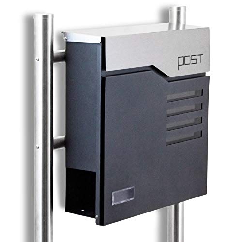 BITUXX® Design Standbriefkasten 16772 Briefkasten Briefkastenanlage Freistehender Postkasten mit Zeitungsfach Anthrazit Graphit Edelstahl