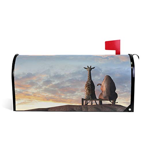 Oarencol Elefant Giraffe Berg Top Bank Sonnenuntergang lustig Tier 3D Himmel Briefkasten Abdeckung magnetisch Garten Hof Home Decor Standard Größe 53,3 x 45,7 cm