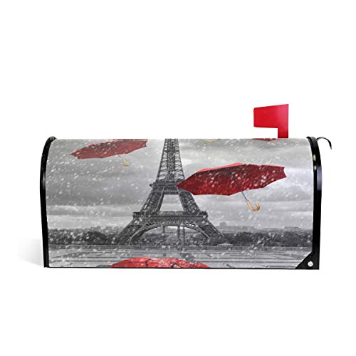 Linomo Magnetbriefkasten-Abdecku ng Vintage Eiffelturm Paris rot Regenschirm Briefkasten-Umschlag Briefkasten-Abdeckung Haus Garten Hof Outdoor Deko für übergroße Größe 63,5 x 53,3 cm