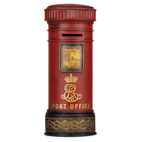 Moritz Royal Mail Briefkasten Spardose aus Blech ? 23 cm rote Vintage Geldbox im britischen Post-Design mit goldenen Details