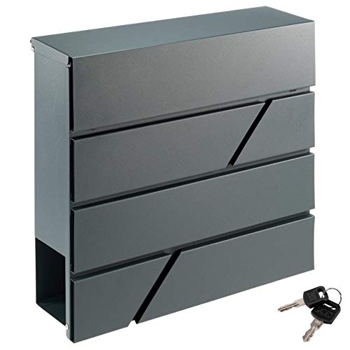 Briefkasten FIN mit Zeitungsfach Anthrazit Stahl pulverbeschichtet 2 Schlüssel Postkasten 37x37x10,5 cm Design-Briefkasten Postbox Wandbriefkasten