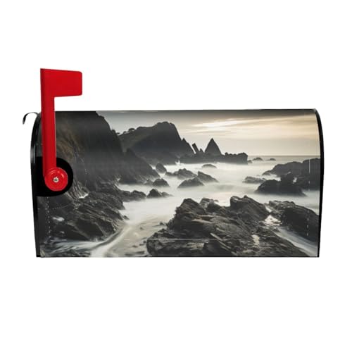 Willkommensbriefkasten-Ab deckung, robuste Küstenlinie, schwarz und weiß, magnetische Briefkasten-Abdeckung, dekorativer Urlaub, Briefkasten, Abdeckung für Zuhause, Outdoor, Garten, dekorativ