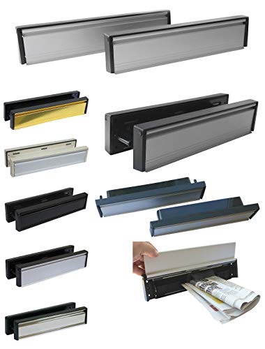 Briefeinwurf mit Schacht-Aluminium und poliert-305 x 65 mm-Briefeinwurf-Briefklap pe-Briefschlitz (Aluminium poliert-Kanten schwarz)