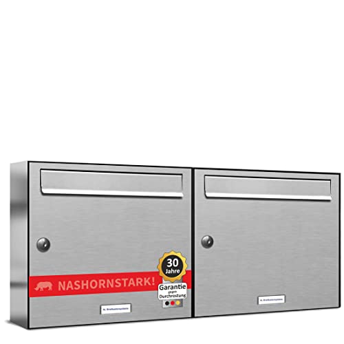 AL Briefkastensysteme 2er Briefkastenanlage Edelstahl, Premium Doppel-Briefkasten DIN A4, 2 Fach Postkasten modern Aufputz