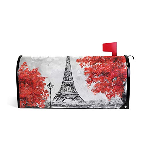 Linomo Magnetbriefkasten-Abdecku ng Roter Baum Eiffelturm Paris City Briefkasten-Umschlag Briefkasten-Abdeckung Haus Garten Hof Outdoor Deko für übergroße Größe 63,5 x 53,3 cm