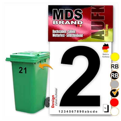 MDS Brand Design 15cm Zahlen Aufkleber Selbstklebende Klebezahlen für Briefkasten, Mülltonne & Hausnummeren Aufkleber für Außen & Innen, D-15 (2, Schwarz)