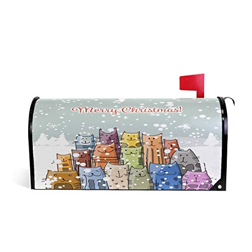Weihnachtlicher Happy Cats Familienbriefkasten, magnetisch, für den Winter, Schnee, Urlaub, Briefkasten, Garten, Hof, Heimdekoration für draußen, Standardgröße