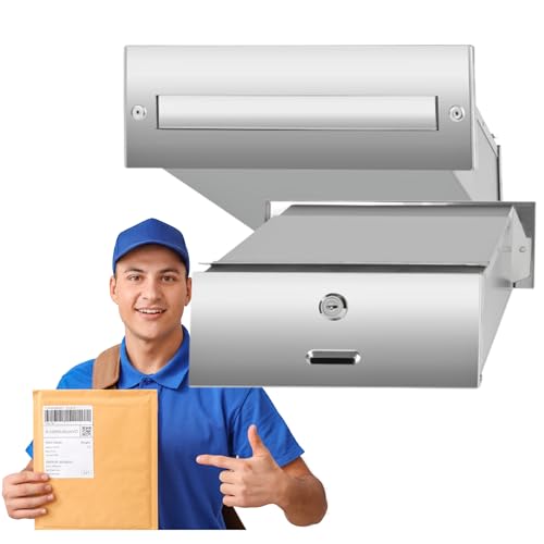 Mauerdurchwurf Briefkasten Edelstahl mit regulierbarer Tiefe 155 – 300 mm zum Einmauern Presse Flugblättern Zylindersc hlosswetterfeste Briefkastenanlage