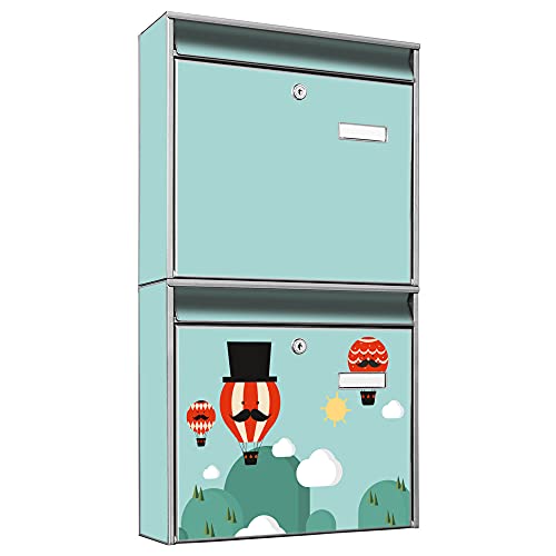 banjado® Briefkastenanlage 2 Fach 36x64x10cm mit Motiv/Briefkasten groß mit Namensschild/Postkasten A4 Einwurf inkl. Montagematerial & je 2 Schlüsseln/Briefkasten ohne Zeitungsfach