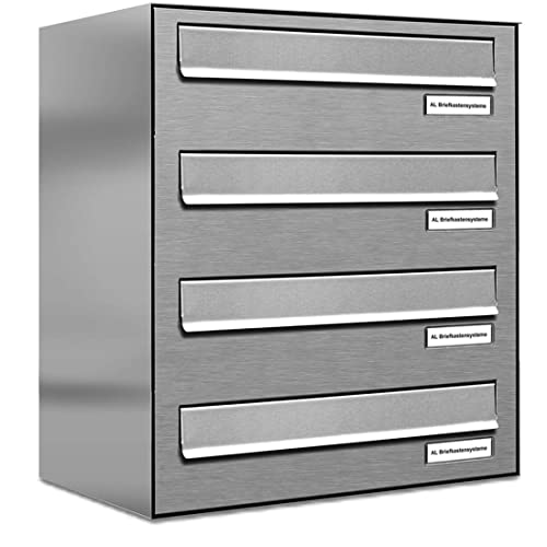 AL Briefkastensysteme 4er Briefkasten für Tür/Zaundurchwurf in V2A Edelstahl, 4 Fach, wetterfeste Premium Briefkastenanlage Design modern