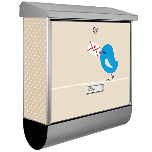 banjado® Burgwächter Briefkasten Edelstahl 38x39x12cm mit Motiv Liebesbrief/Briefkasten Edelstahl ohne Zeitungsfach/Briefkasten grau/Postkasten inkl. Montagematerial & 2 Schlüsseln