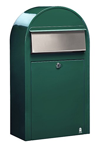 Bobi Grande S Briefkasten RAL 6005 grün, Klappe aus Edelstahl Wandbriefkasten