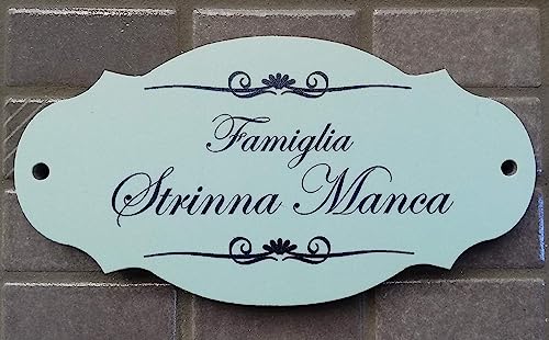 GUIZZO Creart - Personalisiertes Graviertes Namensschild Haustür Handgefertigtes in Mehreren Farben Personalisiertes Türschild mit Lasergravur 13,5x7Hcm Blaugrün Namensschild Briefkasten Made in Italy