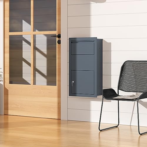 [en.casa] Briefkasten Sønderhald Postkasten für Briefe mit Paketfach Anthrazit abschließbar Durchwurfbriefkasten Stahl Postbox wetterfest