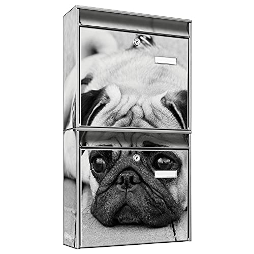 banjado® Briefkastenanlage 2 Fach 36x64x10cm mit Motiv/Briefkasten groß mit Namensschild/Postkasten A4 Einwurf inkl. Montagematerial & je 2 Schlüsseln/Briefkasten ohne Zeitungsfach