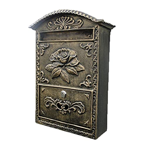 ZYSM Briefkasten Postkasten Retro Antik Vintage Gusseisen Schwarze Oxid Für Wallmount,Braun