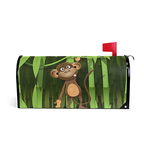 Linomo Magnetischer Briefkasten-Überzug, niedliches Tier-Affen-Design, aus Bambus, Briefkasten-Abdeckung, für Zuhause, Garten, Hof, Außendekoration, für Übergröße 63,5 x 53,3 cm