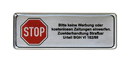 BIKE-label 3D Briefkasten Aufkleber Silber Bitte keine Werbung laut BGH 70x25 mm 401004