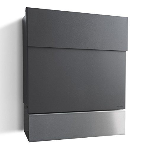 Letterman 5 Briefkasten anthrazit mit Edelstahl Zeitungsrolle - radius design