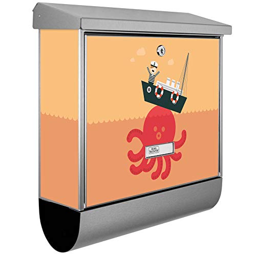 banjado® Burgwächter Briefkasten Edelstahl 38x39x12cm mit Motiv Havarie/Briefkasten Edelstahl ohne Zeitungsfach/Briefkasten grau/Postkasten inkl. Montagematerial & 2 Schlüsseln