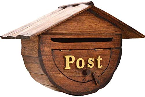 Wall Montierte Briefkasten Villa Outdoor Holz Regenfisch Postbox Home Verbesserung Retro Mailbox Schloss Außen (Brown b 39 * 11 * 26 Cm), PIBM, Braun a, 39 * 11 * 26 cm