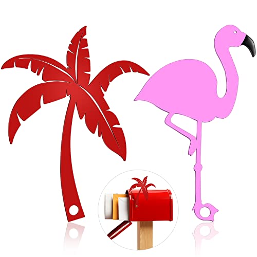 2 Stück Briefkastenflaggen Flamingo Kokosnuss Baum Briefkasten Flaggen für Straßenrand Briefkastenflagge Metall Briefkasten Flaggen Dekorationen für Ziegel Briefkasten Hardware 2 Stile