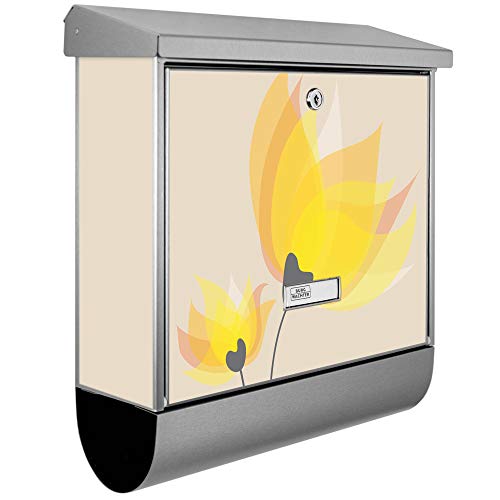 banjado® Burgwächter Briefkasten Edelstahl 38x39x12cm mit Motiv Sommerblüten/Briefkasten Edelstahl ohne Zeitungsfach/Briefkasten grau/Postkasten inkl. Montagematerial & 2 Schlüsseln