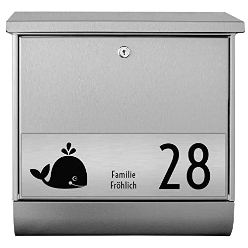 banjado® Burg-Wächter® Briefkasten personalisiert mit Gravur/Briefkasten Edelstahl mit Hausnummer und Namen/Edelstahl Briefkasten mit Zeitungsfach/Postkasten 38x43x12cm