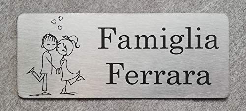 Guizzo Creart - Namensschild Haustür aus Edelstahl, Maße 10x4 cm – Personalisiertes Schild – Namensschild Briefkasten, handgefertigt und Made in Italy