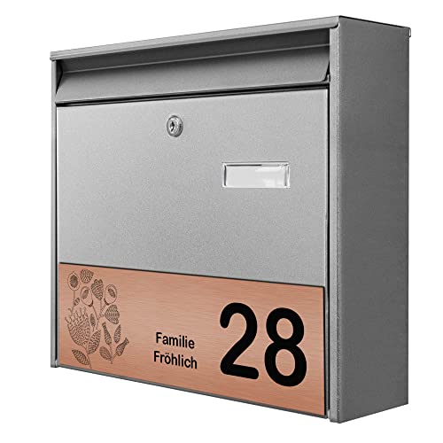 banjado® Burg-Wächter® Briefkasten Silber mit graviertem Namen/personalisierter Briefkasten 32x36x10cm / Postkasten/Briefkasten ohne Zeitungsfach/Briefkasten mit Namensschild