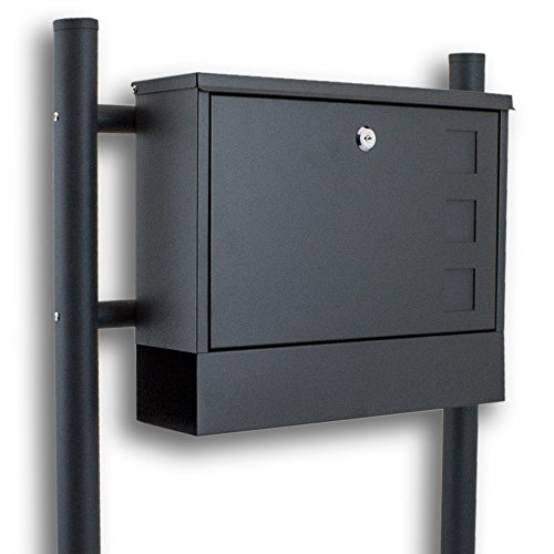 BITUXX® Standbriefkasten Briefkasten Postkasten Mailbox Briefkastenanlage mit integrierten Zeitungsfach Dunkelgrau Anthrazit