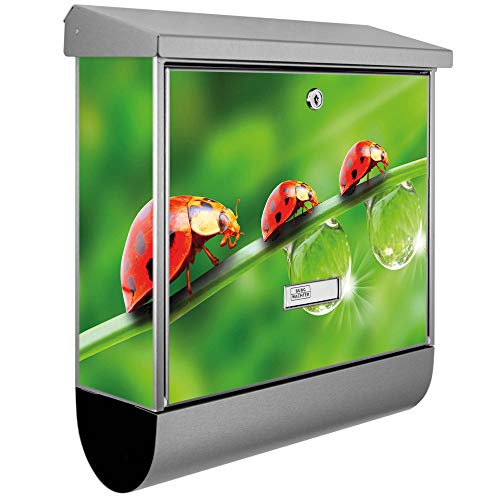 banjado® Burgwächter Briefkasten Edelstahl 38x39x12cm mit Motiv Für Jeden Einen/Briefkasten Edelstahl ohne Zeitungsfach/Briefkasten grau/Postkasten inkl. Montagematerial & 2 Schlüsseln