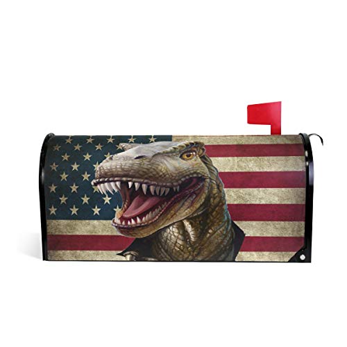 Linomo Magnetbriefkasten-Abdecku ng, Vintage-amerikanische Flagge, Dinosaurier, Briefkasten-Abdeckung, für Zuhause, Garten, Hof, Außendekoration, für Übergröße 63,5 x 53,3 cm