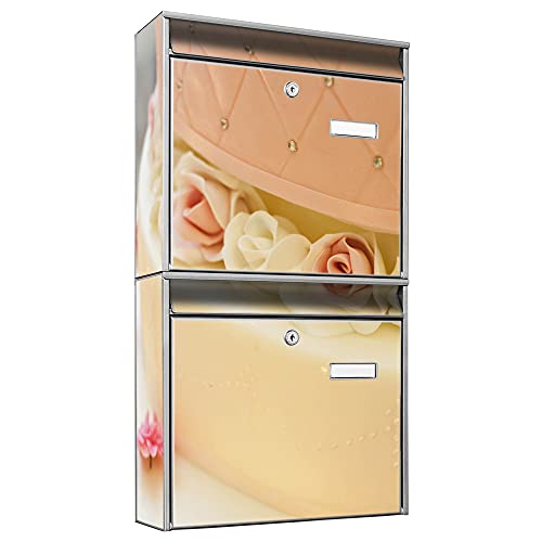 banjado® Briefkastenanlage 2 Fach 36x64x10cm mit Motiv/Briefkasten groß mit Namensschild/Postkasten A4 Einwurf inkl. Montagematerial & je 2 Schlüsseln/Briefkasten ohne Zeitungsfach